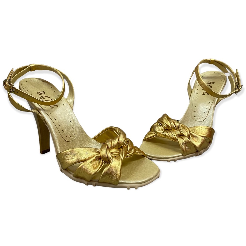 BCBG Paris - Leather - Gold - Open Toe Heels - Size 7.5